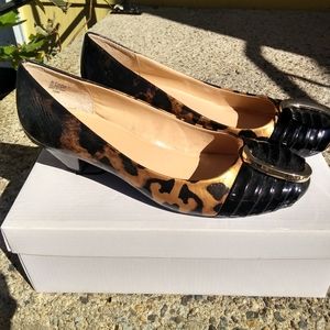 Brown leopard low heeled shoes, size 7.5M